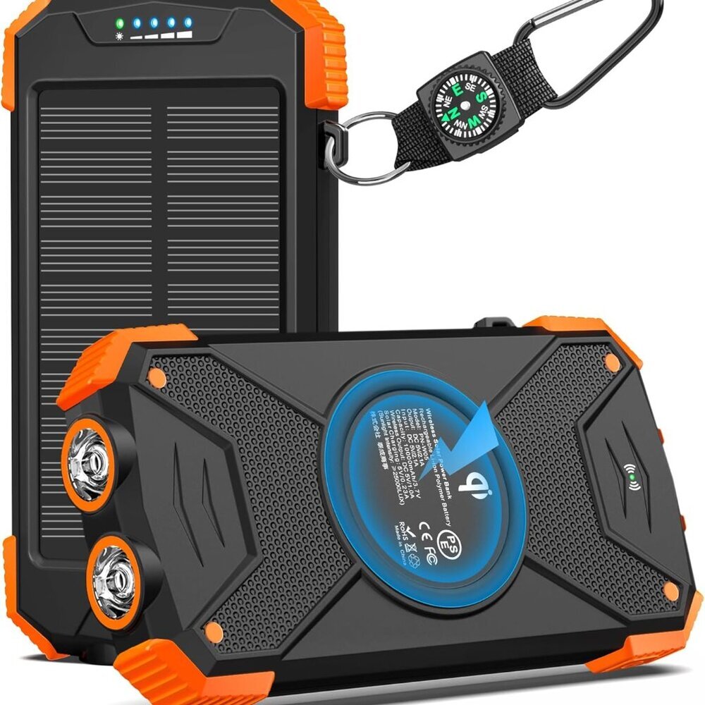 Solar Charger Power Bank 10,000mAh, Portable Wireless Charger, 20W Fast Charging